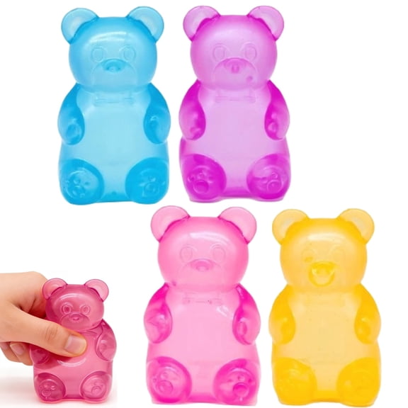 4PCS Gummy Bear Stress Toys | Filled Bear Squishy Toys|Gel Ultra Squishies High Density Squeeze Balls | Party Favors Toys Tall 3.15 Inches
