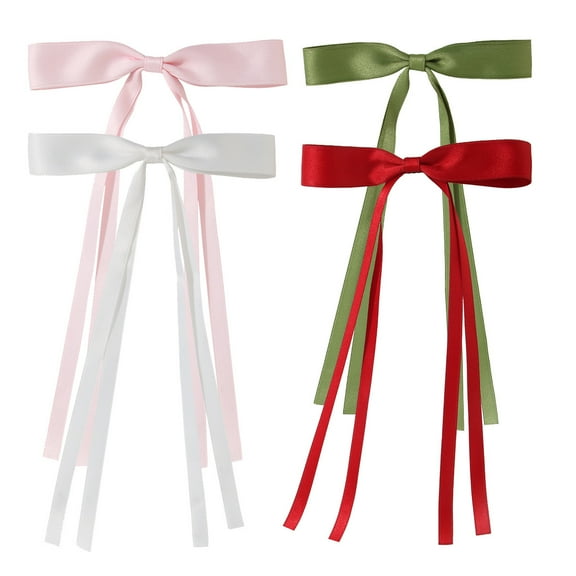 4PCS Hair Bows Hair Clip, Ribbon Hair Bows with Long Tail Cute Bow Hair Accessories Hair Barrettes for Women Girls Kids