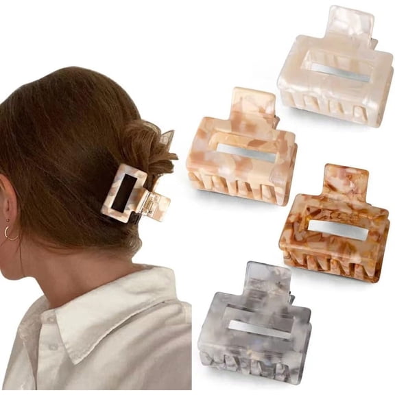 4PCS Hair Clips for Thin Hair Small Hair Clips 2'' Square Acetate Hair Clips Small Hair Claw Clips for Thin Hair Claw Clips for Thick Hair Clips for Women TortoiseShell Hair Clips, Grey