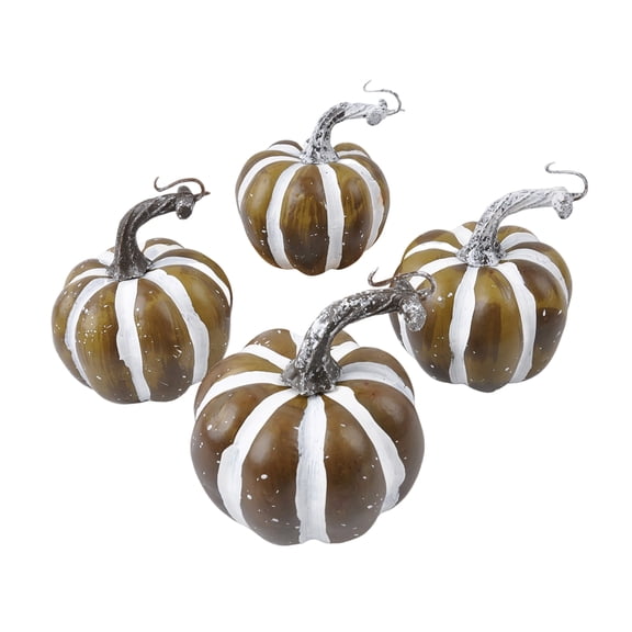 4PCS Halloween Artificial Striped Pumpkin Decor, Hand Painted Fake Pumpkin with Frosted Vine Stems, Fall Thanksgiving Halloween Tiered Tray Table Decor Ornament