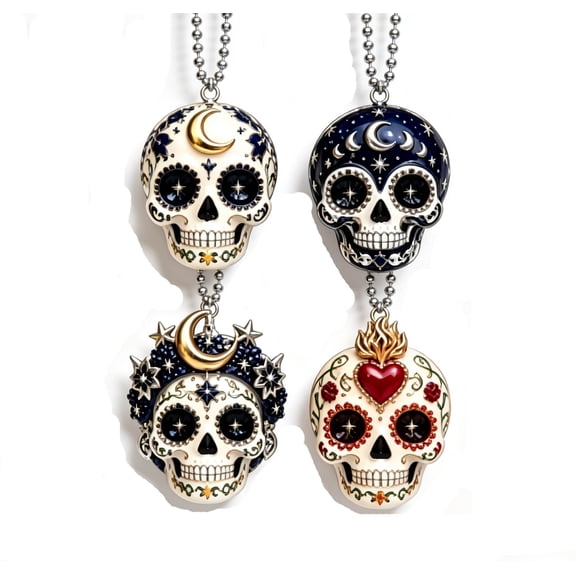 4PCS Halloween Day of the Dead Sugar Skulls Acrylic Hanging Ornaments,Halloween Floral Skeleton Ornament for Home Tree Wall Decoration