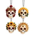 thumbnail image 1 of 4PCS Halloween Day of the Dead Sugar Skulls Acrylic Hanging Ornaments,Halloween Floral Skeleton Ornament for Home Tree Wall Decoration, 1 of 5
