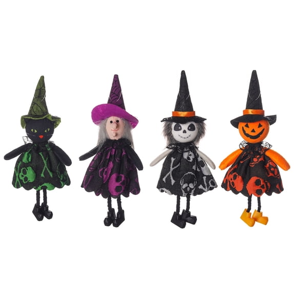 4PCS Halloween Ghost Hanging Decoration with Pumpkin, Ghost, Witch, and Black Cat Plush Dolls for Patio Lawn Garden Party and Holiday Decorations
