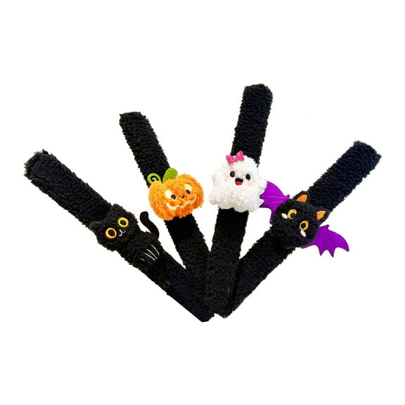 4PCS Halloween Stuffed Animal Slap Bracelets, Cute Wrist Slap Band Toy Wrist Animals Wrist Pets Slap Bracelet Wrist Toy for Halloween Birthday Gifts Party Favors 4 Styles
