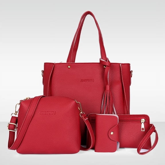 4PCS Handbag Set Ladies PU Leather Shoulder Bag Four-Piece Picture Mother Bag Single Shoulder Bag Handbag
