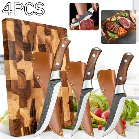 4PCS Handmade Forged Stainless Steel Fruit Knife Multipurpose Kitchen Items with Unique Wooden Handle Sushi and Beef Knife Perfect for Household Cutting Boards Easy to Clean Gifts for Men