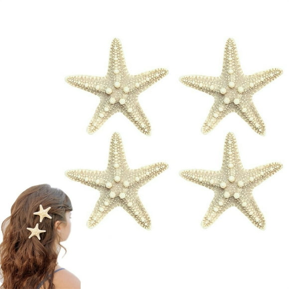 4PCS Handmade Starfish Duckbill Clips,Natural Starfish Hairpin,Beautiful Star Fish Hair Clips for Girls,Mermaid Hair Accessories,for Summer Beach Wedding Party