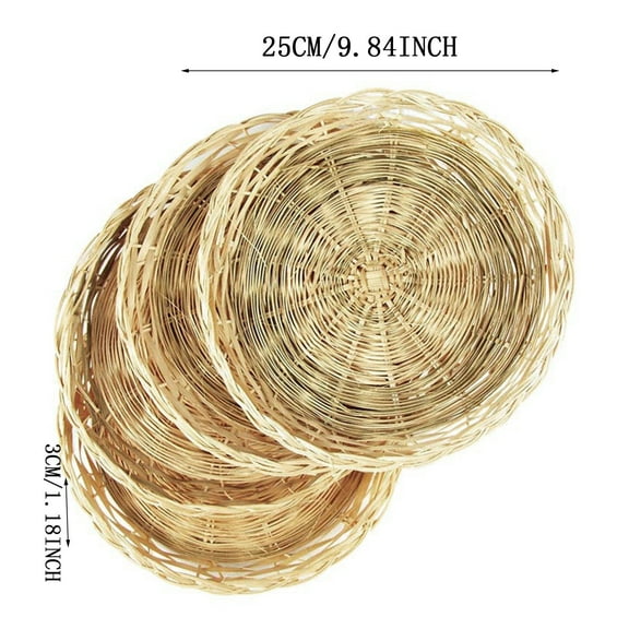 4PCS Handmade Wicker Paper Plates 10" Universal Paper Plates Holder Heavy Duty Bamboo Paper Plate Holders Reuseable For Home Party Daily Dinning Picnic as Wall Decoration Handicrafts