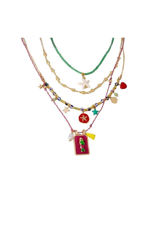 4PCS Handwoven Multicolor Beaded Necklace Set Adjustable Charm Jewelry for Women