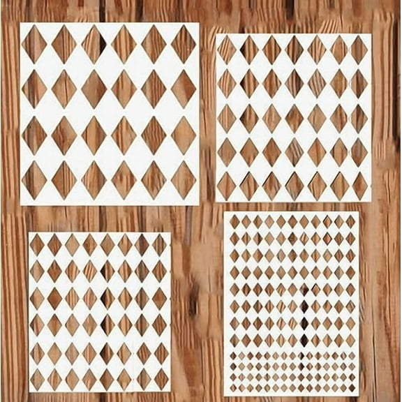 4PCS Harlequin Stencils 4 Sizes Square Diamond Shape Templates Reusable Diamond Harlequin Stencil for Painting on Wood Wall Decor