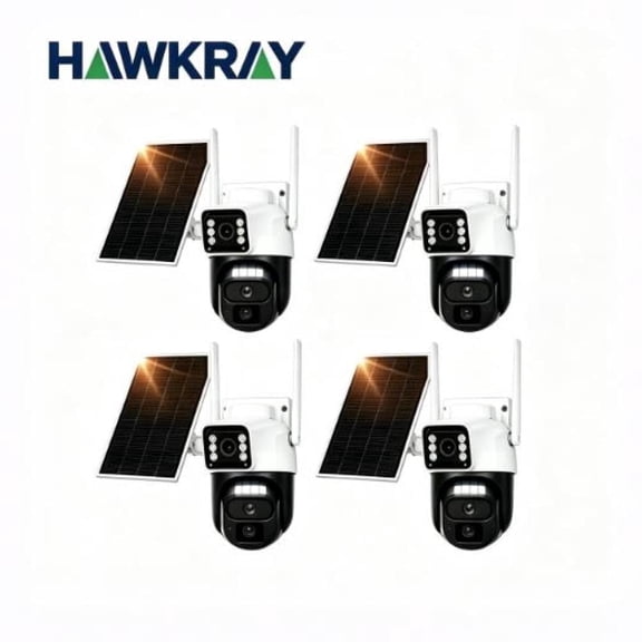 Hawkray Tech 4G QW7-2 Zoom 2K Outdoor Surveillance Camera with Solar Panel, White, (4 Pack)