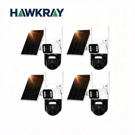 Hawkray Tech QW7-2 Zoom Outdoor Surveillance Camera with Solar Panel, White, (4 Pack)