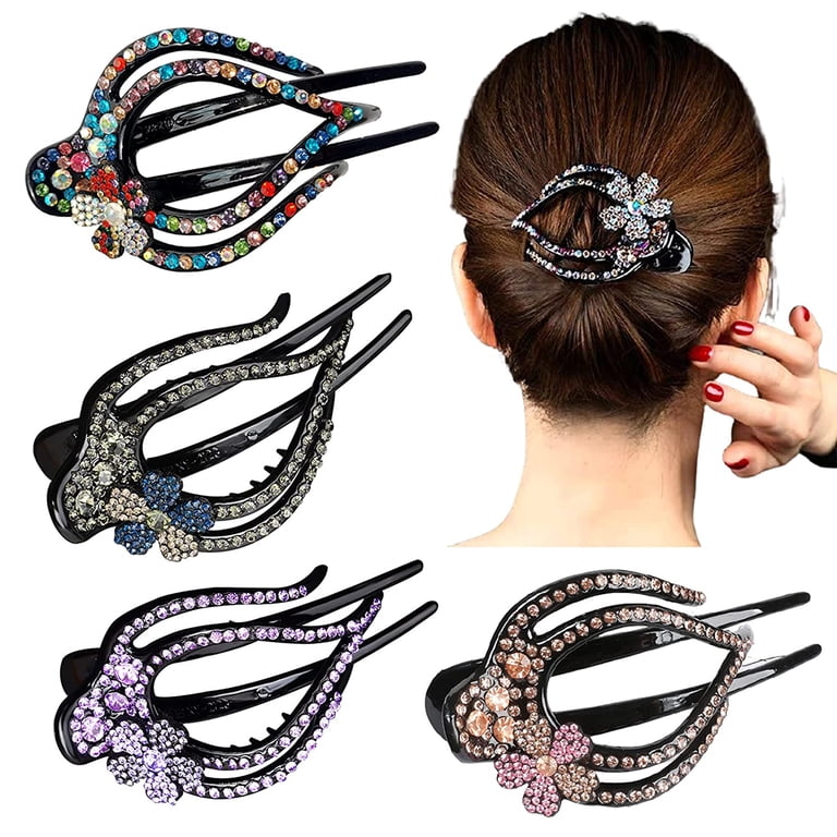 4PCS Heart Flower Rhinestone Hair Clip Duck Bill Barrettes Shiny