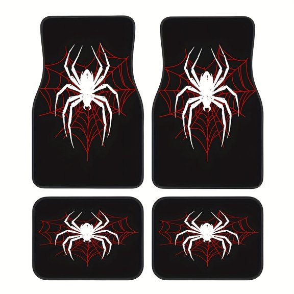 4PCS Heart Spider Web Print Rubber Car Floor Mats, Universal Non-Slip Auto Carpet Liners, Easy-Clean Front Rear Interior Mats for Cars SUVs