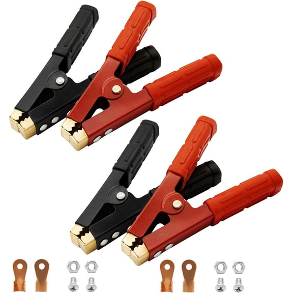 4PCS Heavy Duty Battery Charger Clamps & Jumper Cable Clamps (500-1000A, Red/Black) for Cars, Trucks, Boats, Auto Charging & Jump Starting Alligator Clips