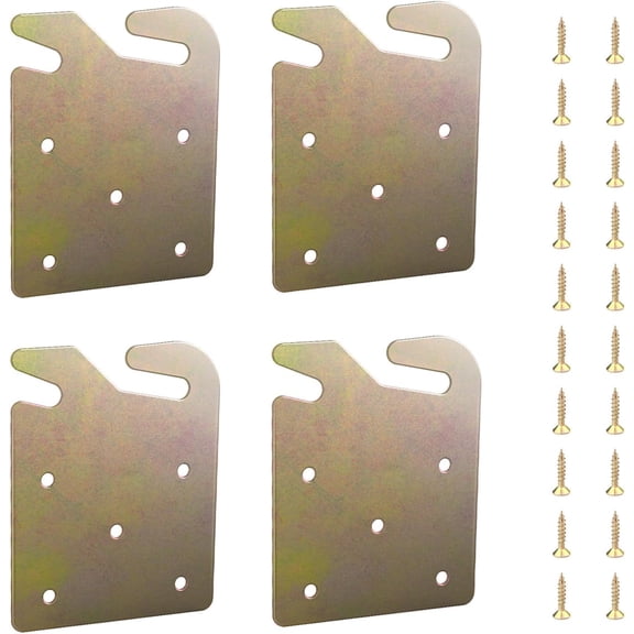 4PCS Heavy Duty Bed Frame Brackets Kit - Universal Wood Bed Rail Hook Plates with Solid Steel Construction, Compatible with Headboard, Footboard, Bed Frame Hardware Replacement Parts with Screws