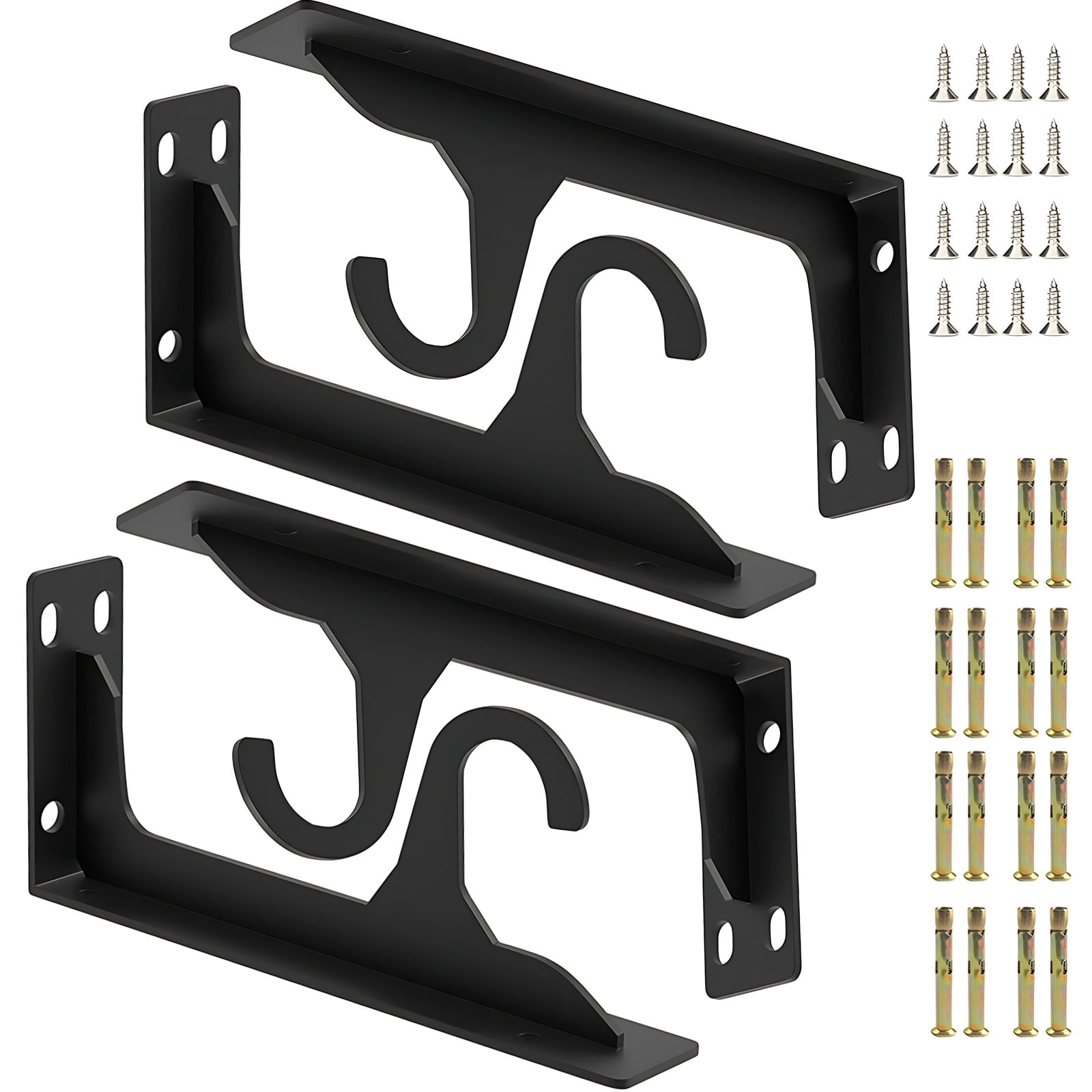 4PCS Heavy Duty Closet Rod Bracket, 12" Wall Mounted Shelf Brackets with Integrated Hook, L-Shaped, Cold Rolled Steel Clothes Hanging Rod Holder with Screws