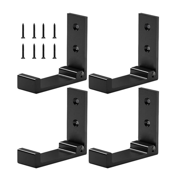 4PCS Heavy Duty Foldable Invisible Wall Hooks with Space Saving Aluminum Design for Clothes and Kitchen Utensils (Black)