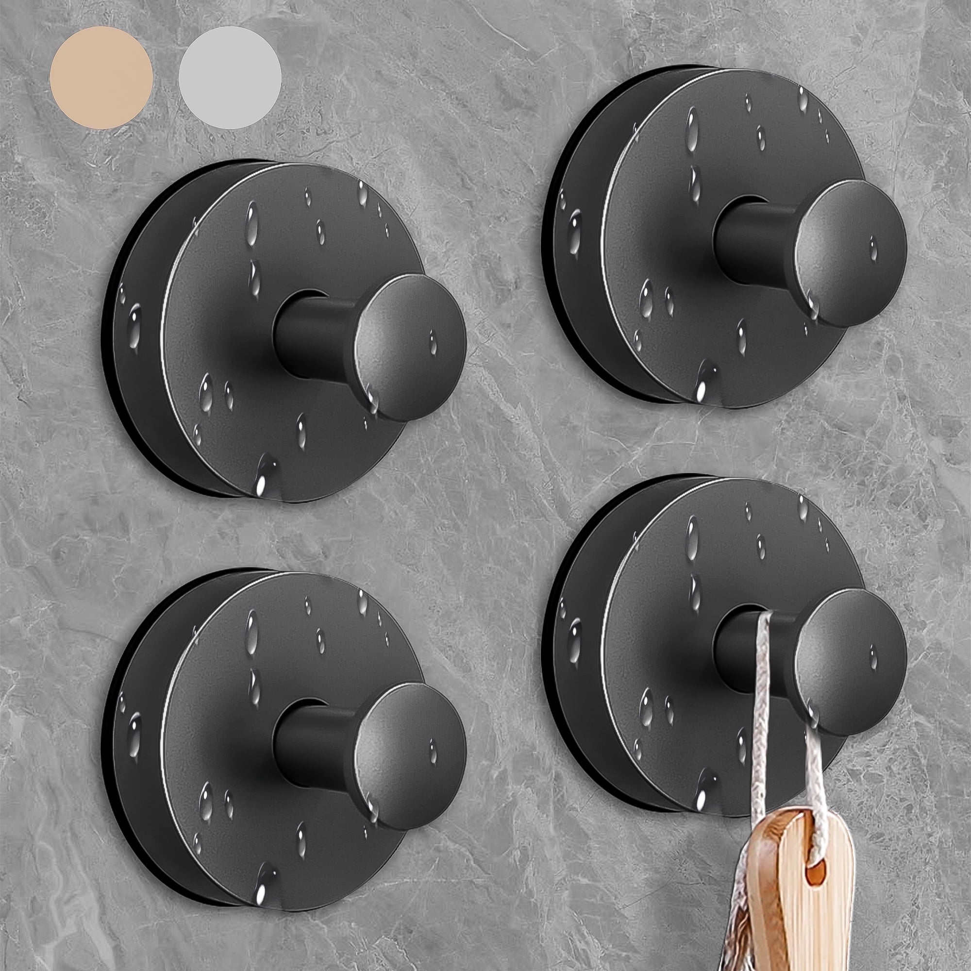 4PCS Heavy Duty Suction Cup Hooks (15lbs Max)  Black Stainless Steel Shower Hooks for Bathroom, Waterproof Suction Hooks for Glass/Tile, No Drill Wall Hooks