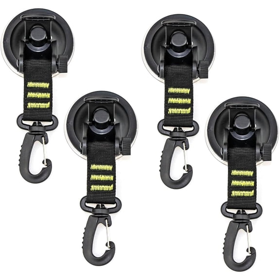 4PCS Heavy Duty Suction Cup with Hooks, Suitable Car Camping Tie Down Tarp Accessoryr for Awning Boat Camping Trap.