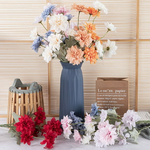 4PCS High Simulation Dahlia Flowers 5 Head Artificial Flowers for Arrangement Home Kitchen Decor, Fake Flowers Bouquets for House Wedding Garden Outdoor Party