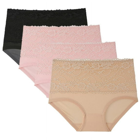 4PCS High Waisted Lace Panties for Women Breathable Lightweight Underwear M-5XL Plus Size Tummy Control Fitting Panties Full Coverage Underwear