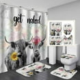 thumbnail image 1 of 4PCS Highland Cow Shower Curtain Set, Sunflower American Flag Barn Motivational Quotes Cattle Bull Farm Animal Country Rustic Farmhouse Bathroom Decor, Fabric Shower Curtain, Non-slip Bath Mat, 1 of 8
