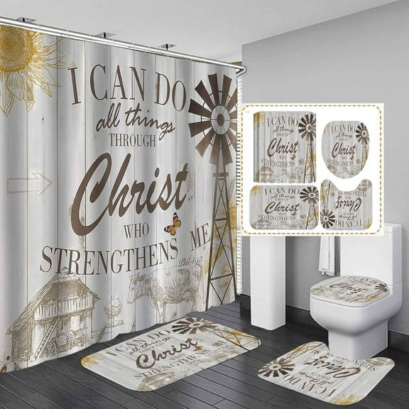 4PCS Highland Cow Shower Curtain Set, Green Eucalyptus Leaves Botanical Get Naked Cattle Bull Wildlife Animal Country Rustic Farmhouse Bathroom Decor, Fabric Shower Curtain, Non-Slip Bath Mat