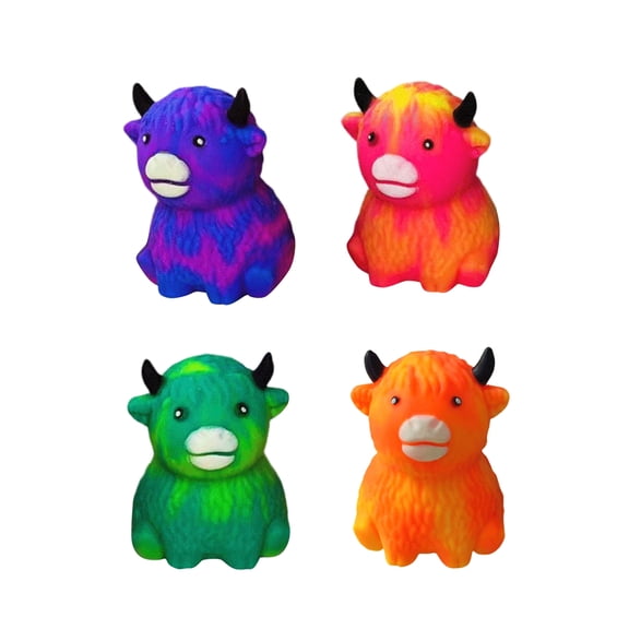 4PCS Highland Cow squishy Fidget Stress Balls Squeeze Cow Toy for Adults and Kids Stretchy Sensory Fidget Toys Stress Relief Gifts Party Favors Autism Sensory Toys Autistic Children Easter Stuffers