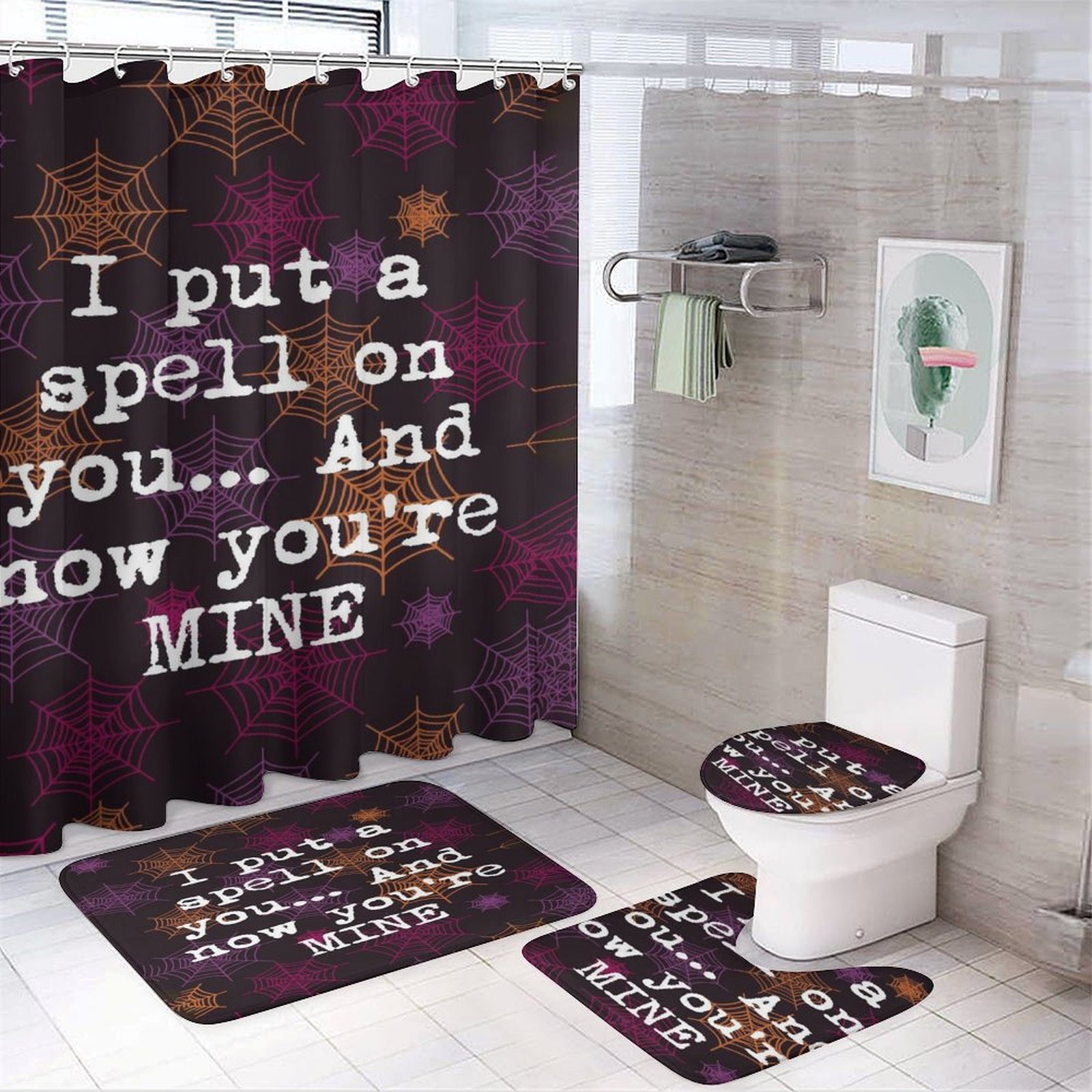 4PCS Hocus Pocus Shower Curtain Sets Bathroom Sets with Shower Curtain