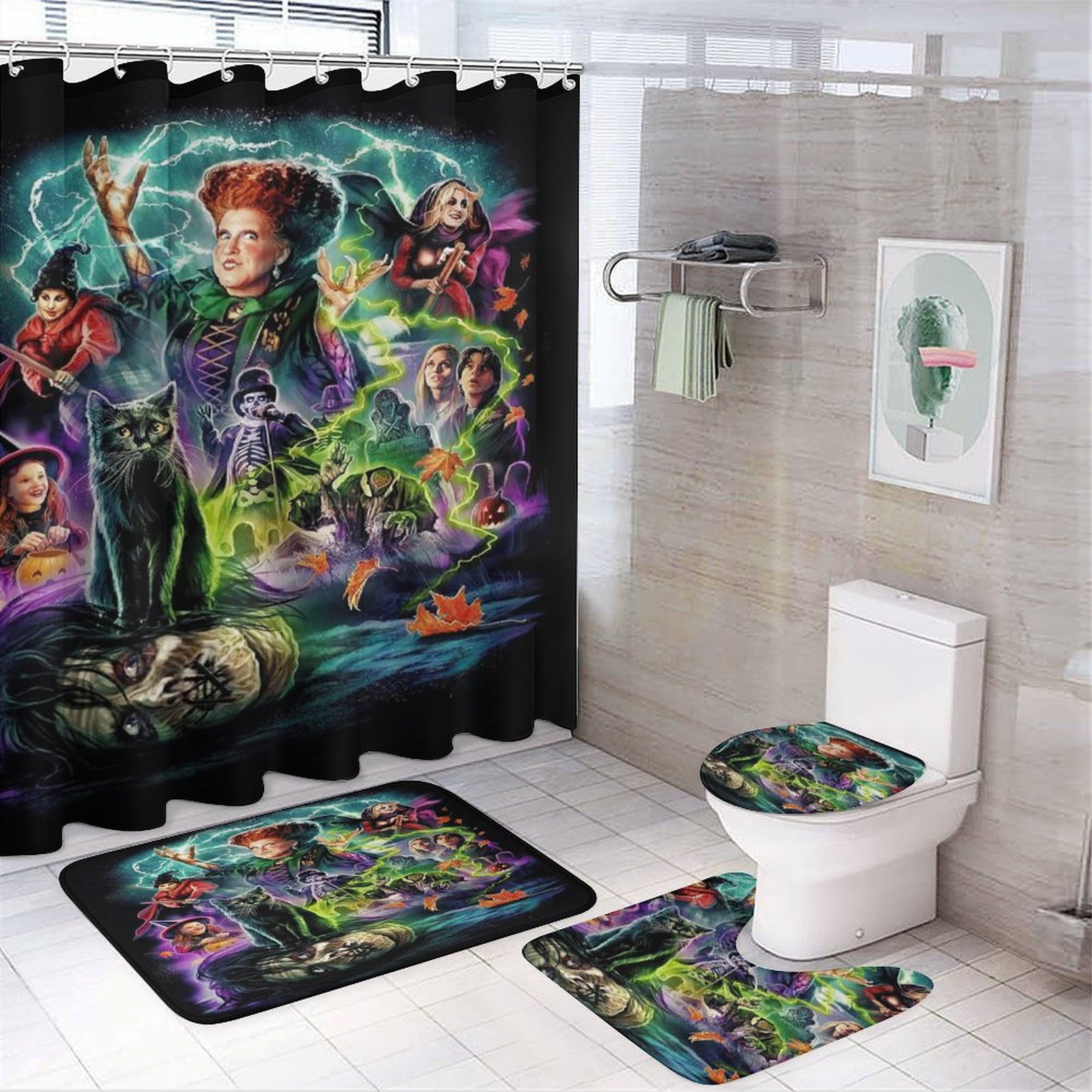4PCS Hocus Pocus Shower Curtain Sets Bathroom Sets with Shower Curtain