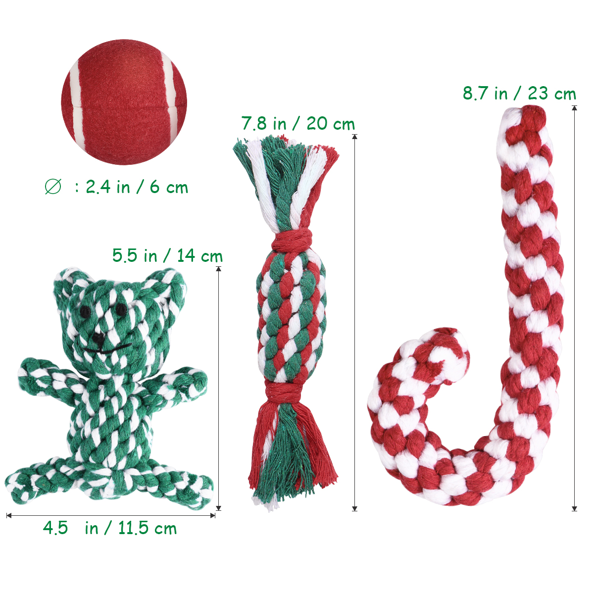 4PCS Holiday Pet Stocking Dog Rope Chew Toys Interactive Pet Play Training Christmas Gift for