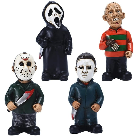 (4PCS)Horror Movie Garden Gnomes Decoration Outdoor Statue Nightmare Jason Michael Myers Figurines Lawn Christmas Ornament, Movie Gifts