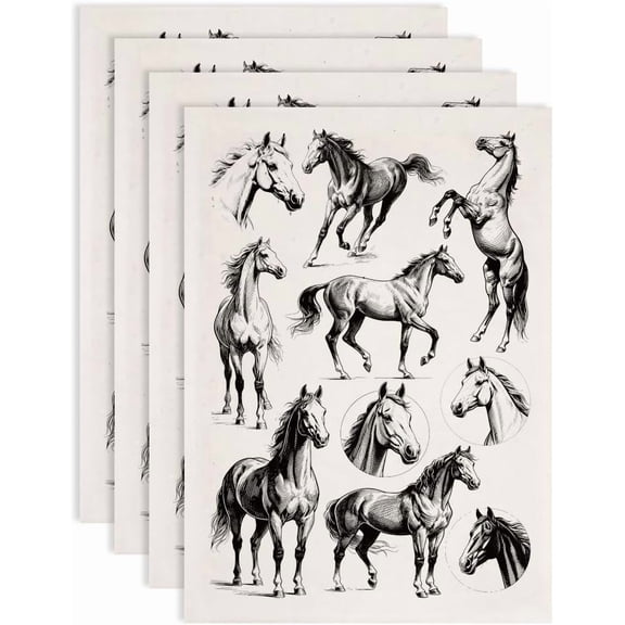 4PCS Horse Underglaze Transfers for Pottery Animal Transfer Stickers Ceramic Decals Ceramic Underglaze Transfers for Pottery Overglaze Enamel Decal Waterslide Decal 20.5x14.6in for DIY