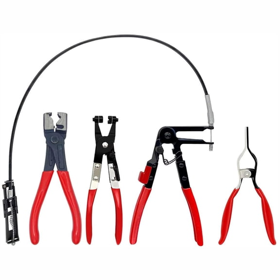4PCS Hose Clamp Pliers Set Long Reach Cable Hose Clamp Remover Tool Kit Spring Clamp Pliers for Radiator Fuel Oil Water Hoses Automotive Repair Mechanics Hand Tools