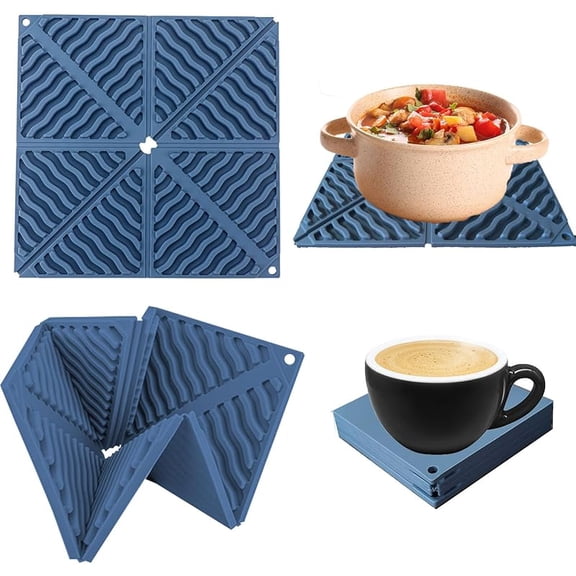 4PCS Hot Pads for Countertops, Silicone Countertop Protector Mat 6.5in Foldable Bar Coasters Expandable Non-Slip Pot Mat for Hot Cold Cup Dishes