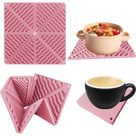 4PCS Hot Pads for Countertops, Silicone Countertop Protector Mat 6.5in Foldable Bar Coasters Expandable Non-Slip Pot Mat for Hot Cold Cup Dishes