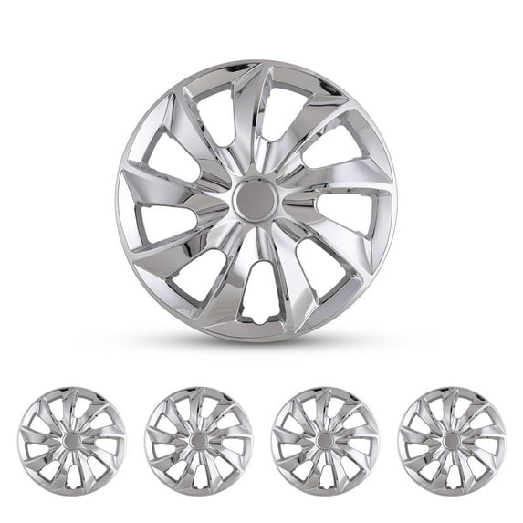 4Pcs Hubcap Wheel Cover Replacement 16" Hub Caps Universal Wheel Rim Cover ABS Material Exterior Accessories Snap on Car Truck SUV 16-inch,Silver,Chrome