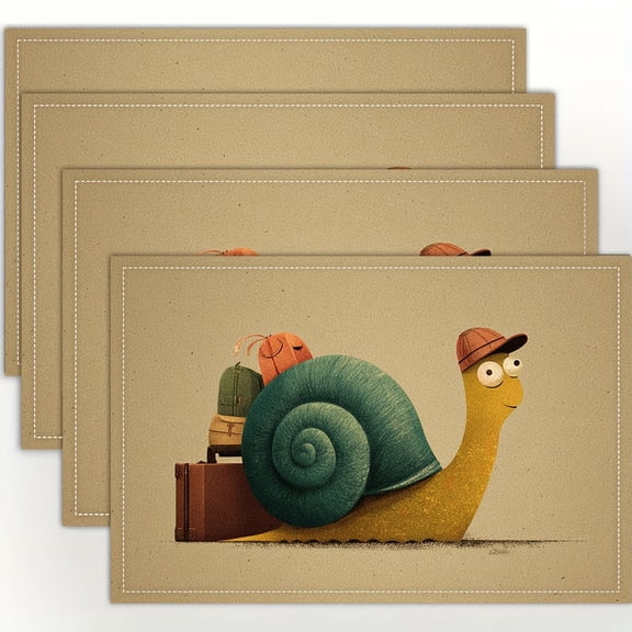 4PCS, Humorous Retro Snail Design Placemats, Stylish Print for Dining Tables, Kitchens, Parties, Indoor Use, Holidays, Dinner Gatherings, And Home Decoration (Table Mats) Measuring 12X18 Inches