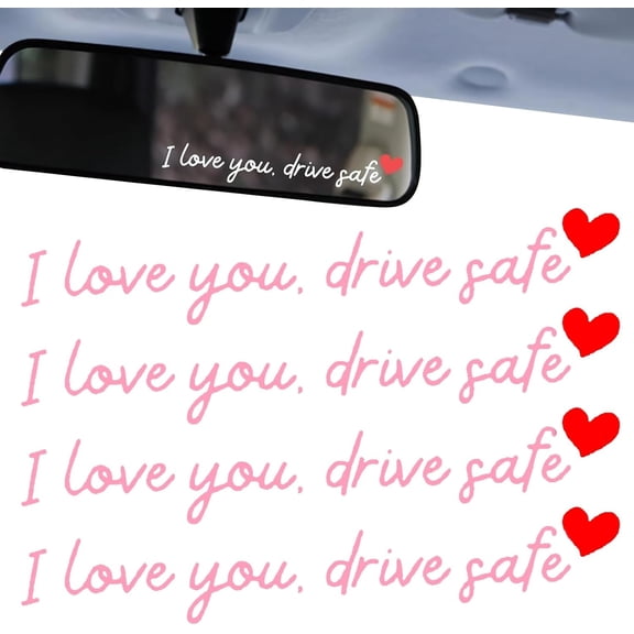 4PCS I Love You Drive Safe Car Sticker, Drive Safe I Love You Mirror Sticker Rearview Mirror Decal, Car Window Decals for Women, Valentines Day Gifts for Family, Her, Him(pink,4pcs)