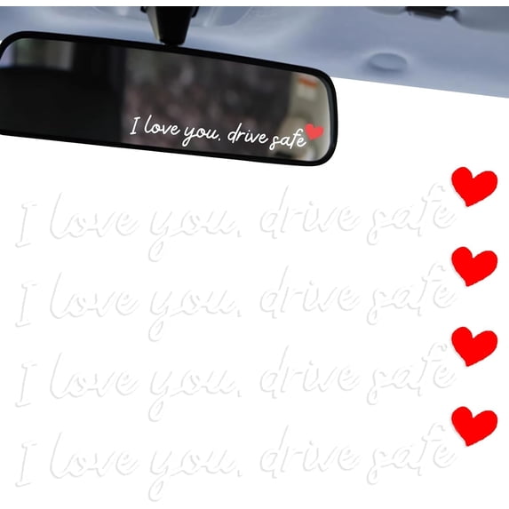 4PCS I Love You Drive Safe Car Sticker, Drive Safe I Love You Mirror Sticker Rearview Mirror Decal, Car Window Decals for Women, Valentines Day Gifts for Family, Her, Him(white,8pcs)