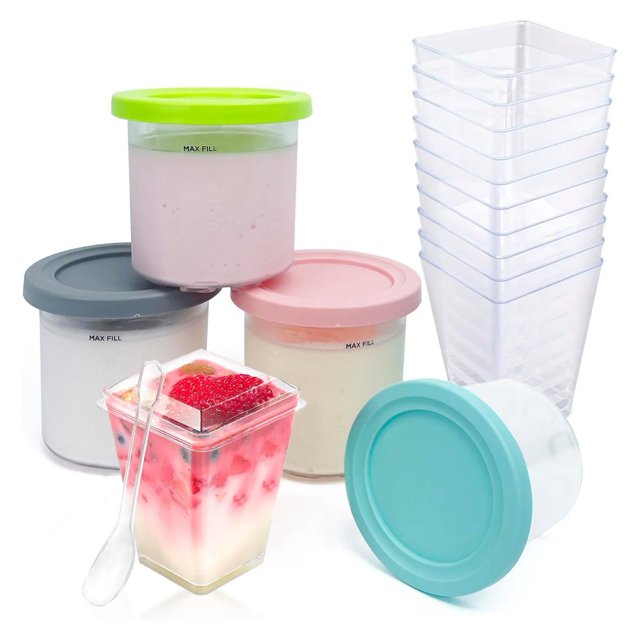 4PCS Ice Cream Pints Containers with Lids and 12 Pack 5 oz Plastic