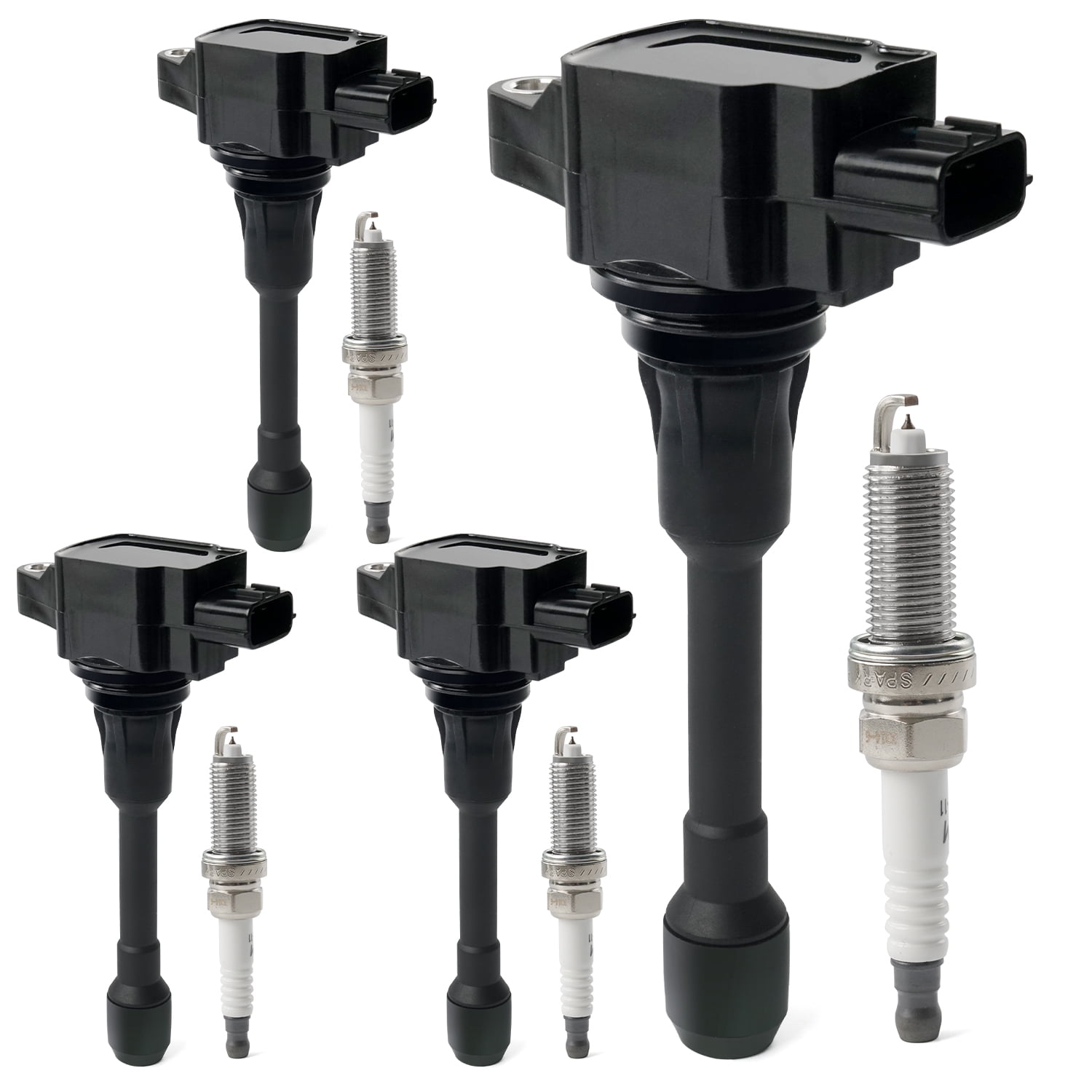 4PCS Ignition Coil Pack & Iridium Spark Plugs Compatible with 1.6L 1.8L 2.0L 2.5L L4 2007-2018 Nissan Altima Rogue Sentra Versa Cube Frontier NV200, Infiniti FX50 M56 Q70 QX60 Replace UF549 & 9029