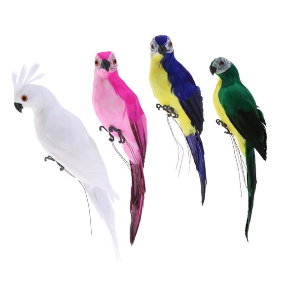 4PCS Imitation Animal Artificial Feather Macaw Parrot Bird Lawn
