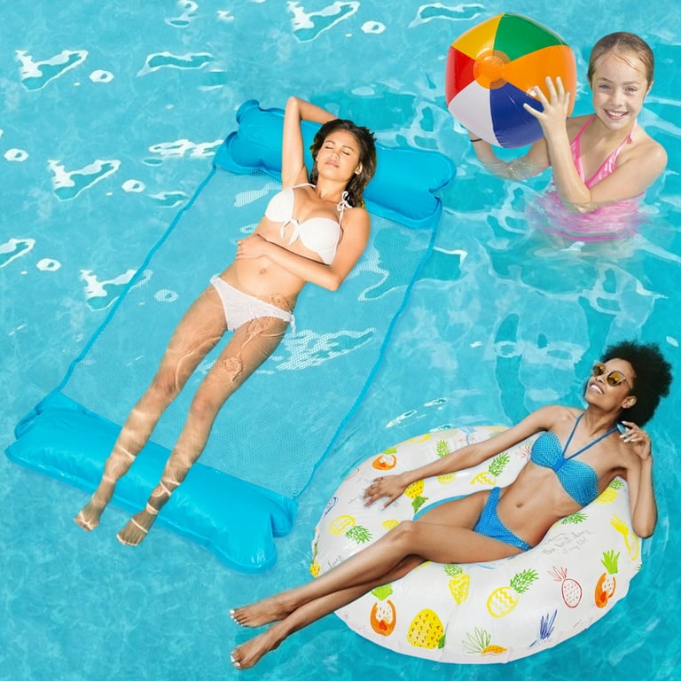4PCS Inflatable Pool Floats for Kids/Adults,1PCS Swimming Pool Float  Hammock,1PCS Inflatable Swim Tube Ring and 2PCS Beach Balls,Inflatable Pool  Toys