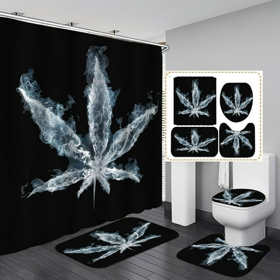 4PCS Inspirational Quotes Shower Curtain Set, Green Marijuana Weed Leaf Live Laugh Love Colorful Rustic Wood Planks Country Farmhouse Bathroom Decor Non-slip Bath Mat, Today Is A Good Day