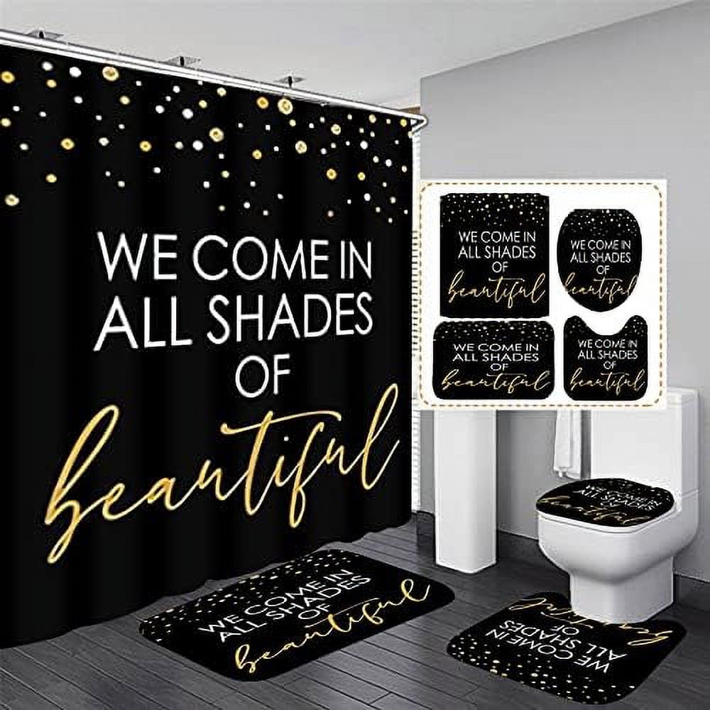 4PCS Inspirational Quotes Shower Curtain Set with Non-Slip Rugs Toilet Lid  Cover and Bath Mat Shower Curtain with 12 Hooks Durable Waterproof Bathroom  Decor Set 