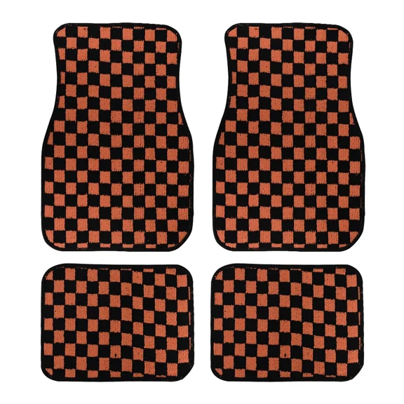 4PCS JDM Racing Carpet Floor Mat Dadu Dice Car Floor Mat Accessories Classical Anti-Slip Checkered Print Floor Foot Pad Mats