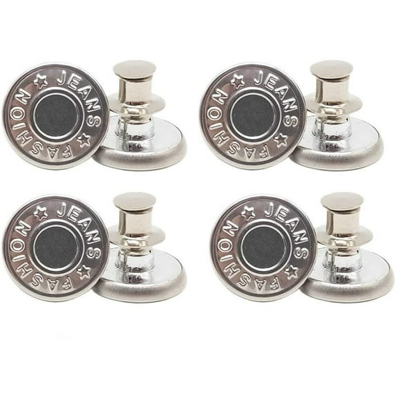 4PCS Jean Buttons For Loose Jeans,Sewing Buttons,Jeans Button Tightener,No Sew And No Tools Instant Replacement Snap Tack Pant Button,Reusable And Adjustable Metal Pants Tightener