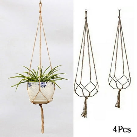 4PCS Jute Rope Plant Holders Plant Flower Pot Hangers 2 Large + 2 Small